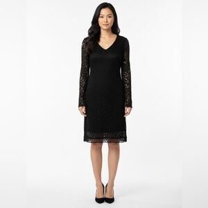 Laundry By Shelli Segal Black lace cocktail dress, long bell sleeve size 6